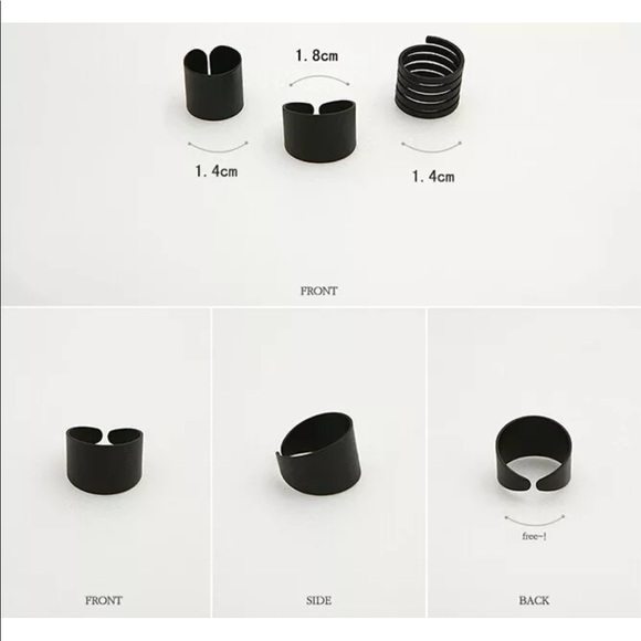 Black Adjustable 3 Piece Rocker/Punk Ring NEW - Picture 2 of 6